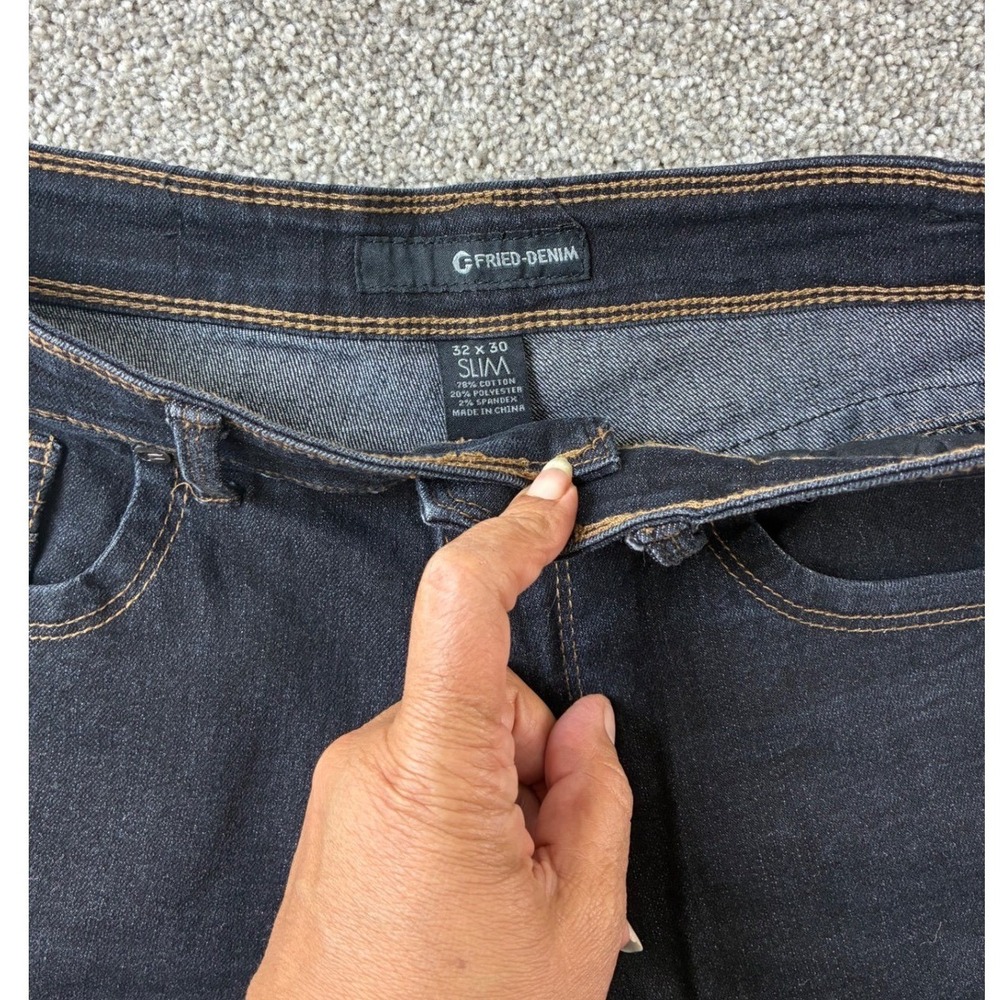 Fried Denim Mens Slim‎ Fit Dark Wash Straight Leg Jeans 32x30 Modern Denim Pants